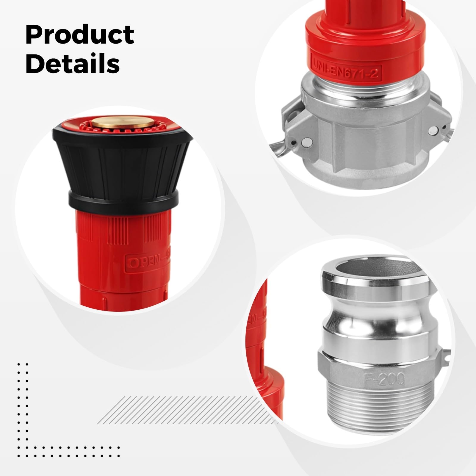 5,1 cm NH Feuerwehrschlauchdüsen-Set, robustes Metall-Feuerwehrmann-Schlauchzubehör mit 90 psi Hochdruckausgang, 15,2 m Reichweite, einstellbarer Sprühstrahl zur Brandbekämpfung, 17 x 9,9 x 15 cm