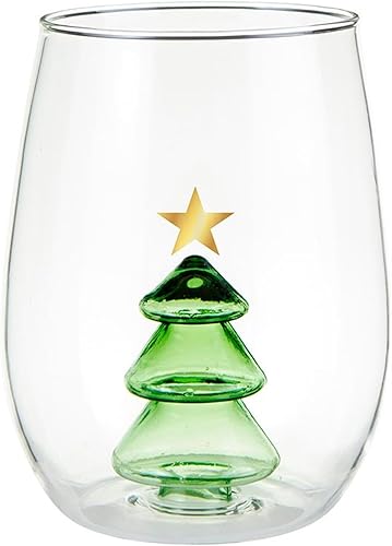 Slant Collections Copa de vino sin tallo, 16 onzas, árbol de Navidad 3D