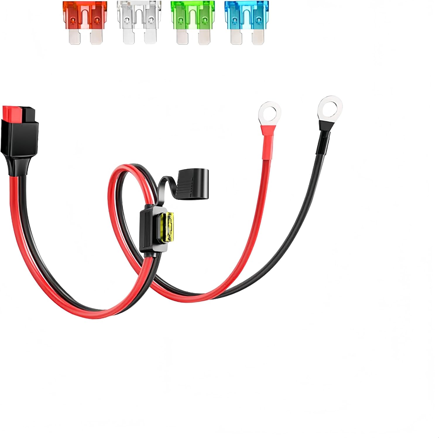 Anderson Connector to Ring Terminal Battery Cable 10AWG, Powerpole Style Anderson Powerpole Plug with 5 Fuses, Heavy Duty for Automotive, Portable Power Station & Solar Generator, 2FT (2-Pack)