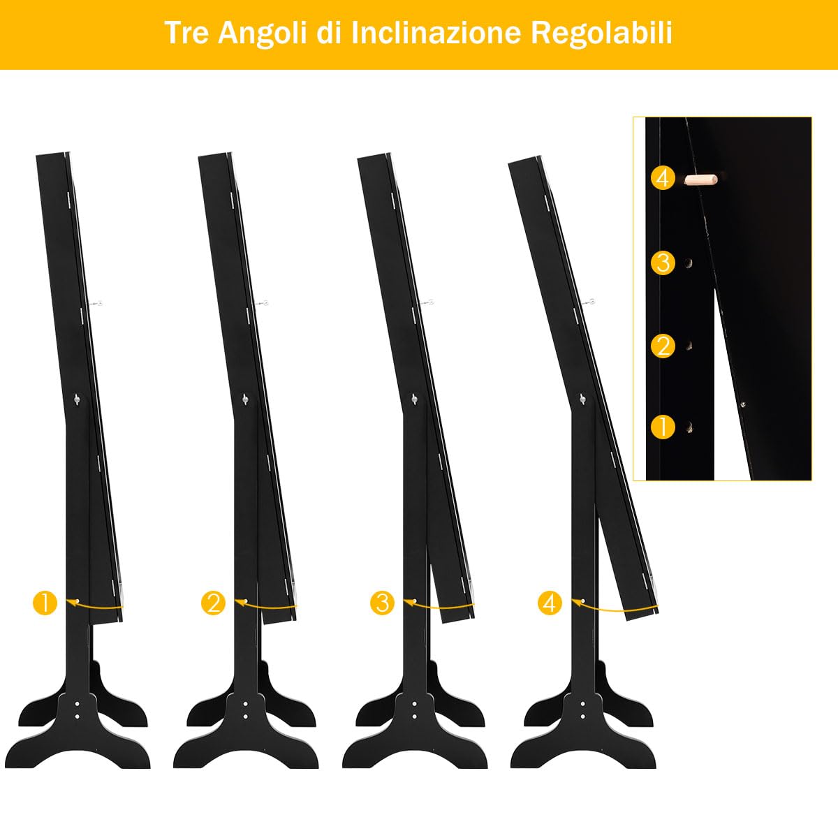 RELAX4LIFE Armadietto Portagioie da Terra con Specchio a Figura Intera, 4 Angolo di Inclinazione Regolabile, Specchio da Terra per Gioielli e Accessori, 45 x 37 x 160 cm (Nero)