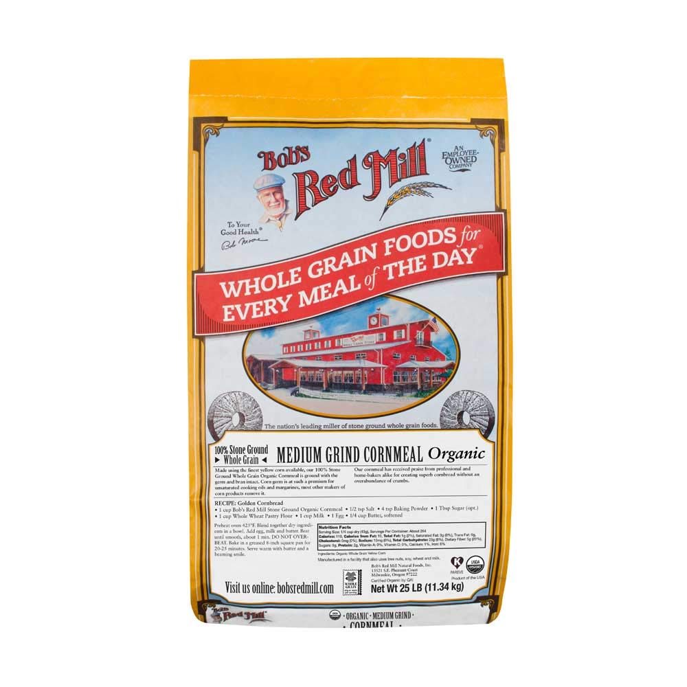 Bob's Red Mill Organic Medium Grind Cornmeal, 25 Pound