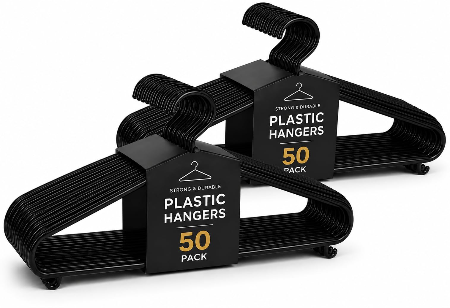 1ABOVE 100 pack Black Plastic Coat Hangers Pack – Heavy Duty Clothes Hangers with Trouser Bar & Clips, Anti-Slip Design for Suits, Shirts, Pants & Dresses, Space Saving Closet Hangers, 37 x 21 cm