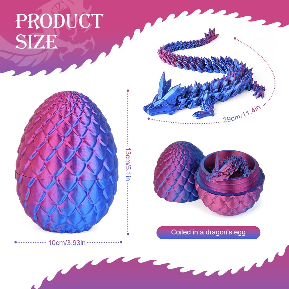 OSDUE Zabawka na biurko z nadrukiem 3D, smocze jajko, giętka i elastyczna, ze zdejmowaną tajemnicą, zabawka fidget, do polowania na jajka wielkanocne, dekoracja domu, biura dla dzieci, lazurowy fiolet