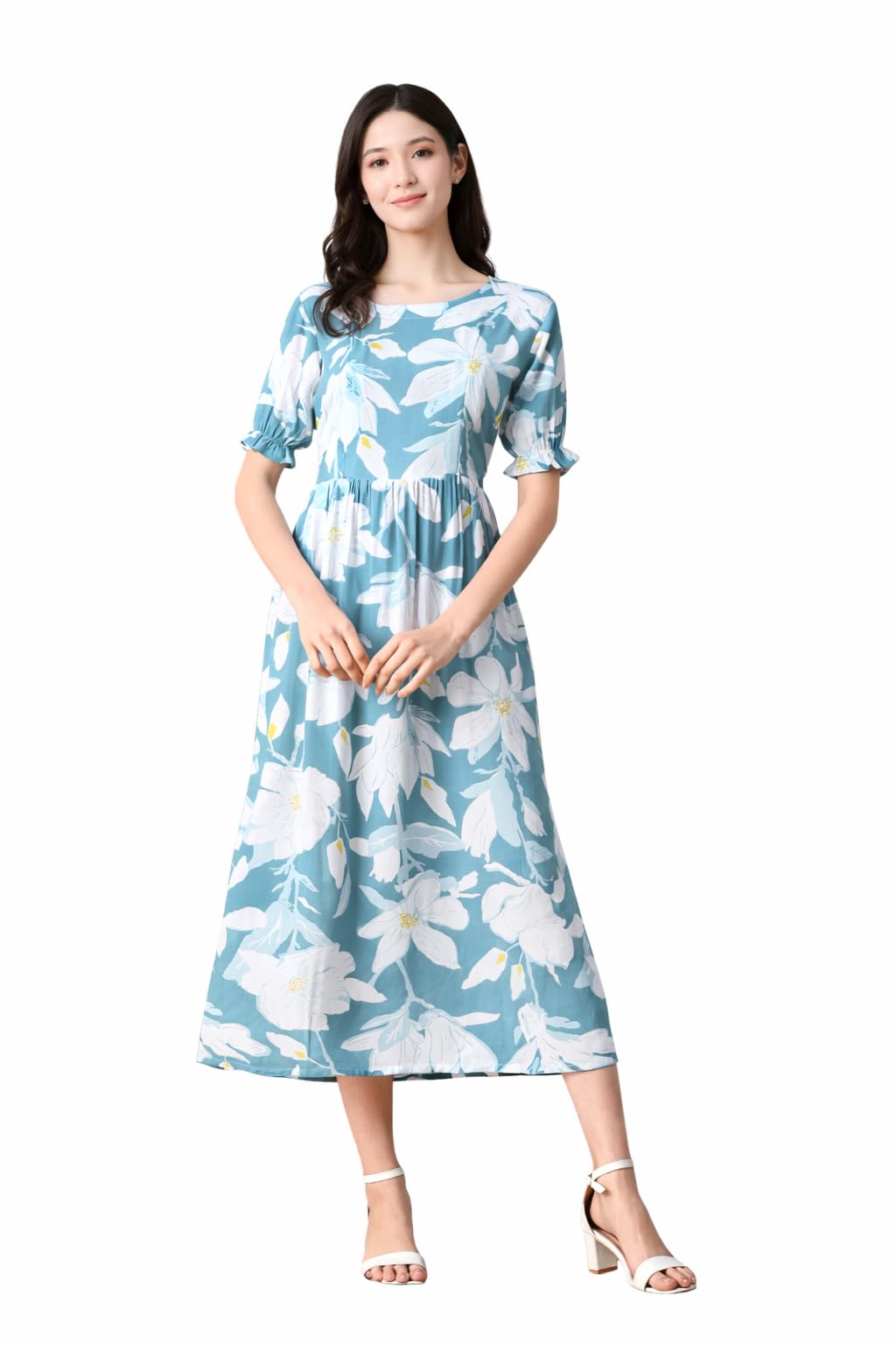 Rayon Fit and Flare Midi Women's Maternity Gown-image-26