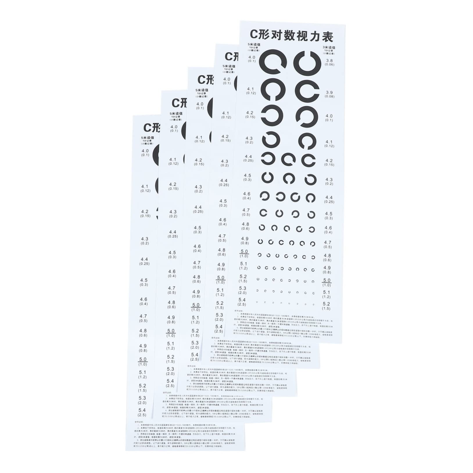 NAMOARLY 5 Sheets C- Type Visual Chart Visual Testing Chart Wall Eye Testing Chart Vision Testing Chart Standard Wall Eye Chart Visual Exam Chart School Eye Chart Wall Visual Chart PVC