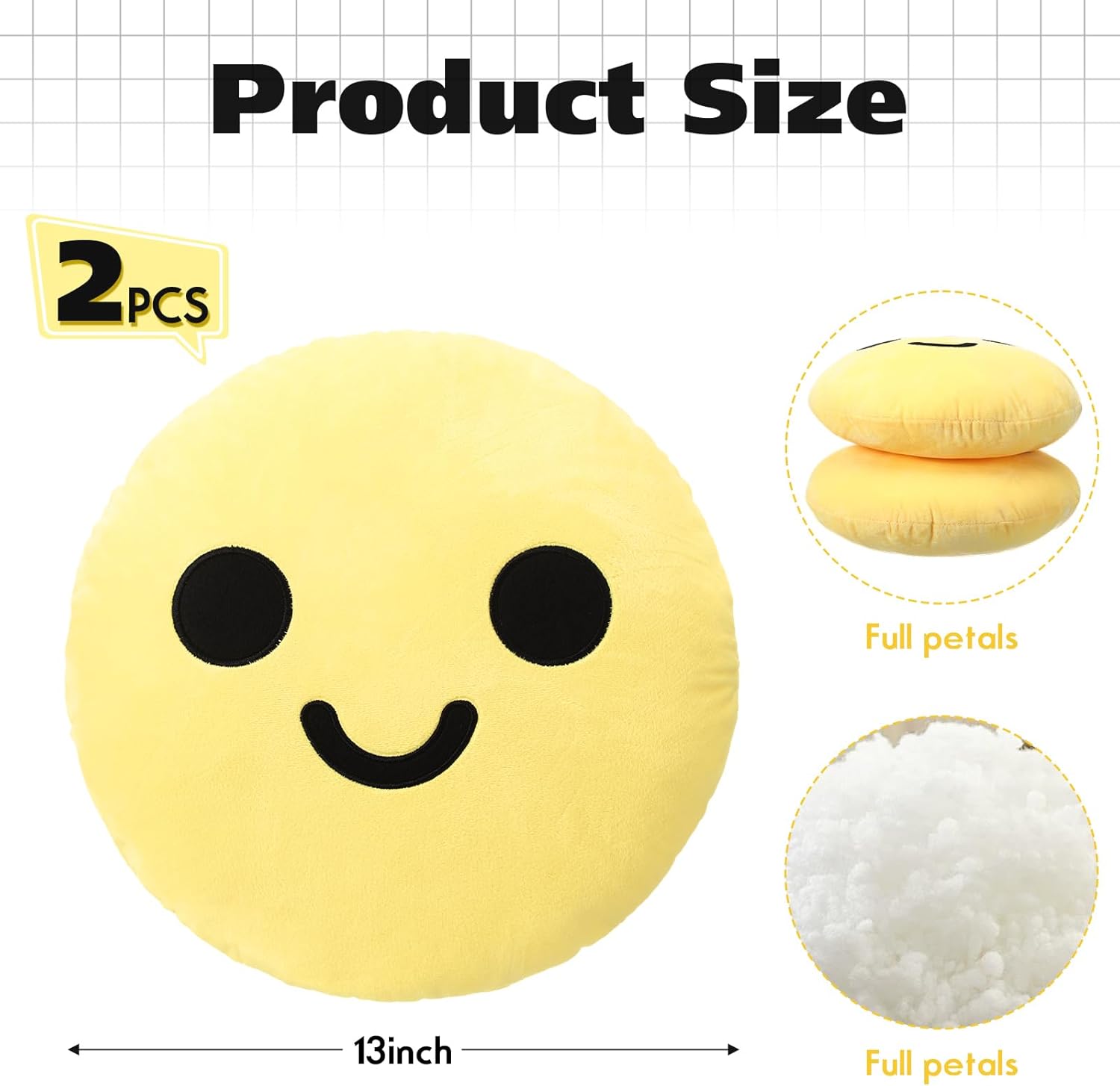 Beeveer 2 Pcs Smile Cute Face Pillow Round Decorative Pillow, Plush Soft Cushion Home Decor Floor Seating Cushion for Womens Day Bedroom Living Room 13.8''(Yellow)