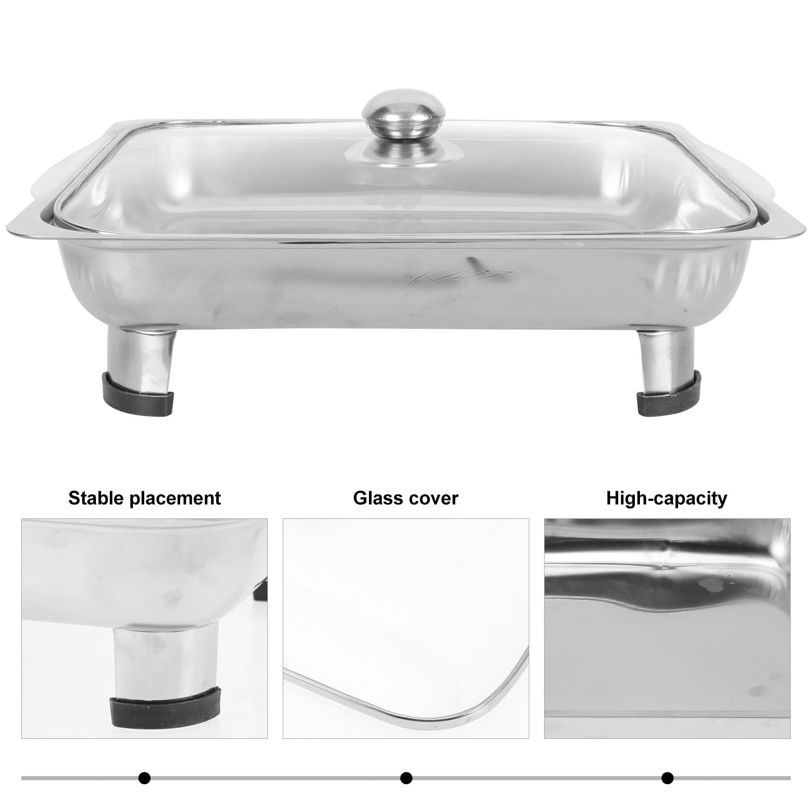 Bandeja de acero inoxidable para servir buffet con tapa con cerradura, bandeja antideslizante para catering, eventos y almacenamiento de alimentos, diseño duradero y elegante