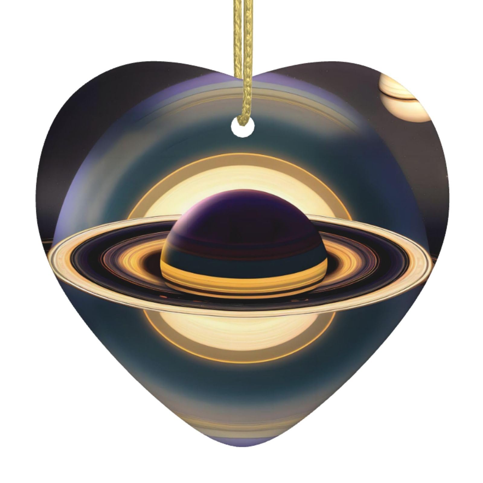 Beautiful Saturn Ceramic Christmas Heart Pendant with Silk Thread, Christmas Tree Home Decoration