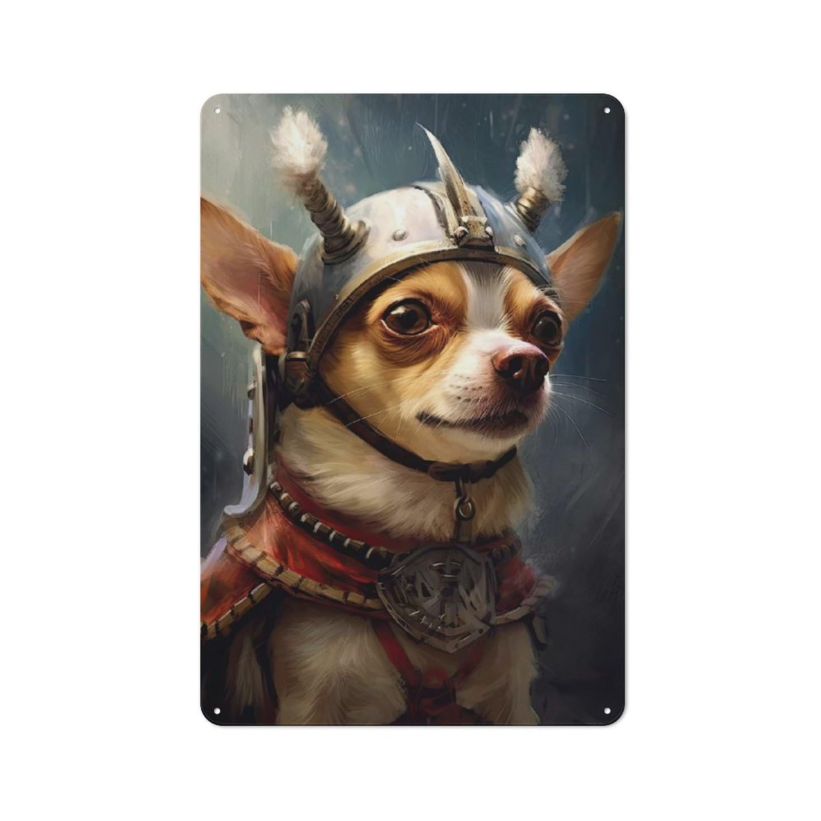 Modern Vintage Chihuahua Viking Metal Desk Wall Sign 30x20cm, Office Wall Decor for Office, Study, Studio Or Hallway