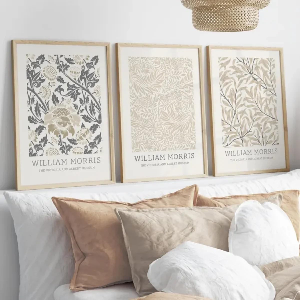 Dittelle Neutral Beige William Morris Floral Abstract Canvas Print Poster Modern Botanical Art Print Bedroom Wall Art Home Decor(60x80cm/3PCS Frameless)