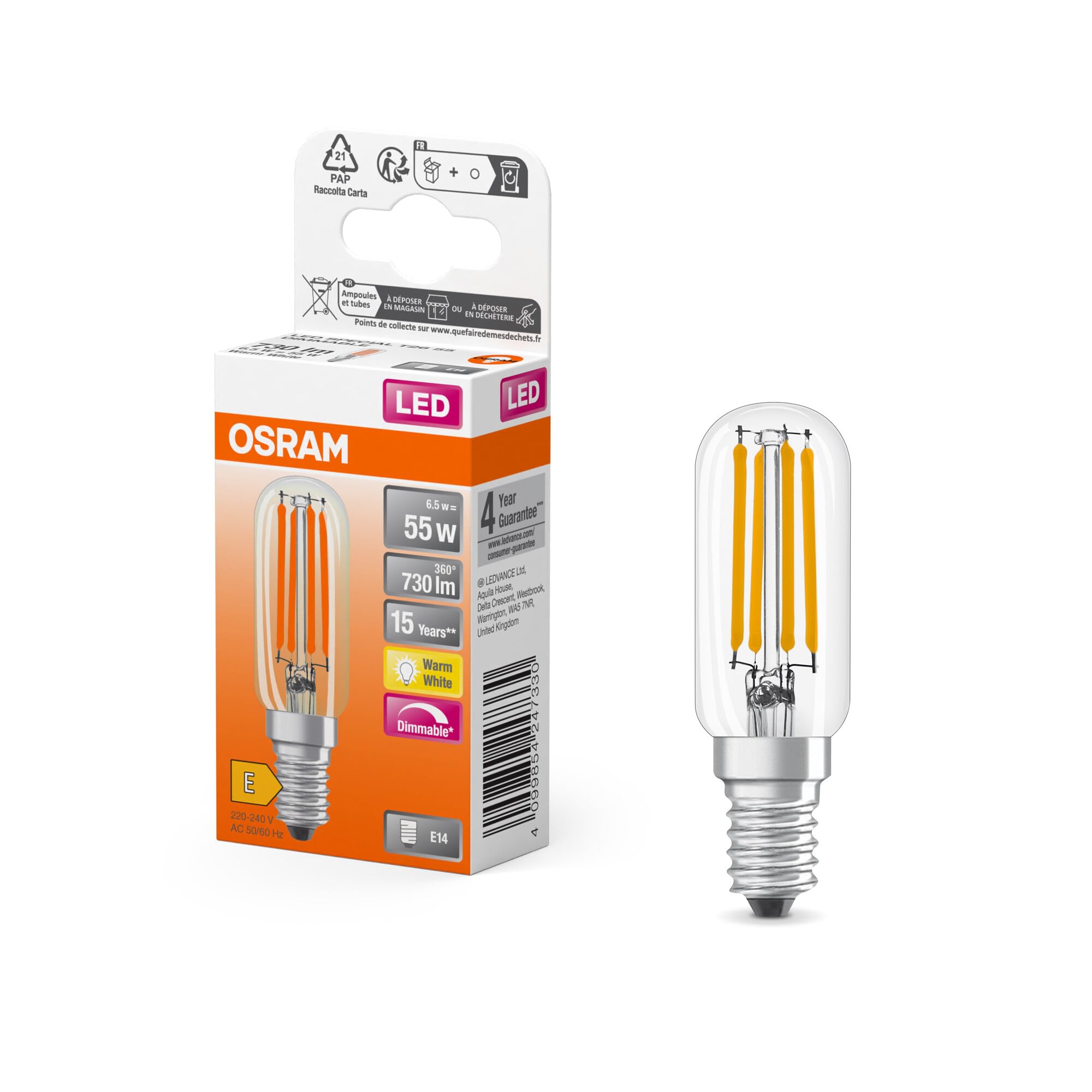 Osram LED spéciaen forme de goutte, transparente, multicolore, 6,5 W, 730 | , LED Lamps, 25.00 Millimetres dia, , pack de 6
