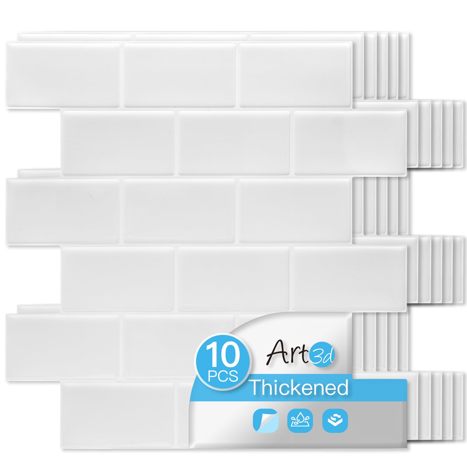 Photo 1 of Art3d Peel and Stick Backsplash Tiles – 12"x12" White Washed Thicker Design, Self-Adhesive Wall Tile for Kitchen & Bathroom