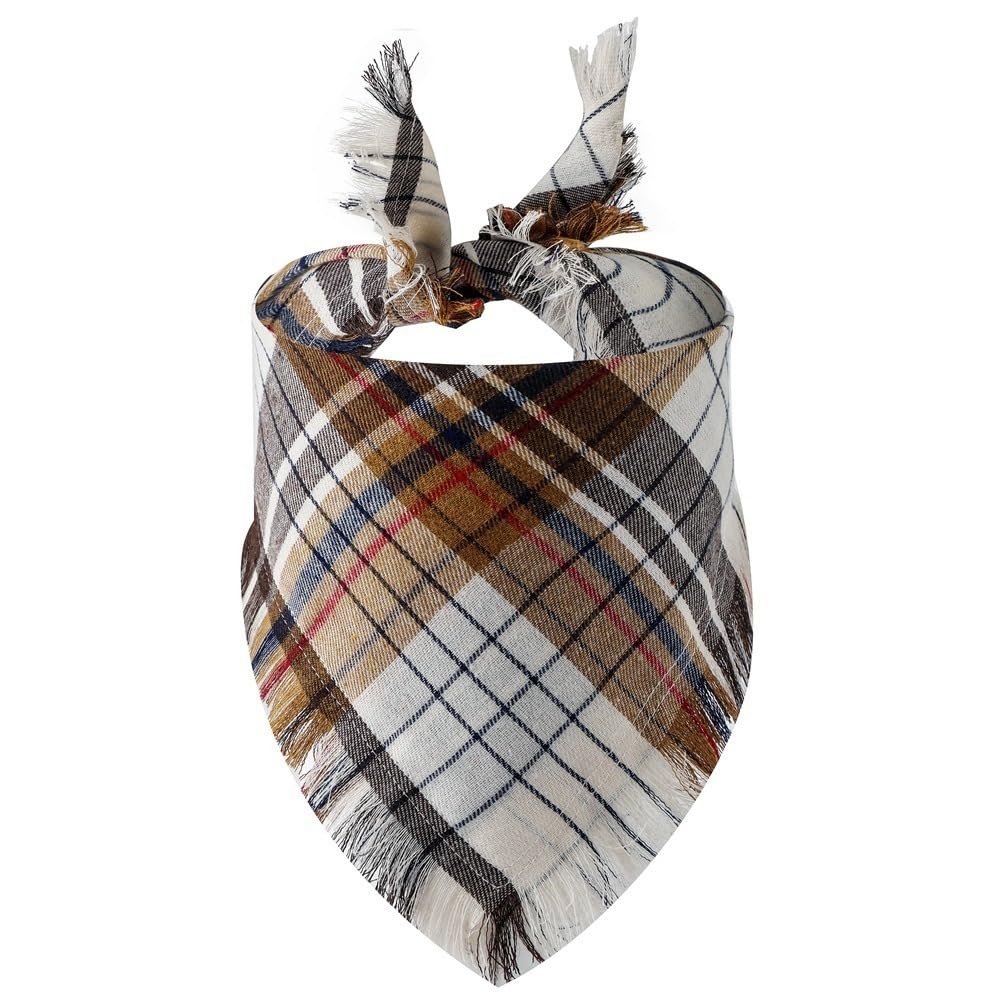 Dog Bandanas, Cotton Plaid Dog Scarfs Washable Triangle Pet Bibs Kerchief for Cats Puppy Small Dogs Medium Dogs,Light coffee