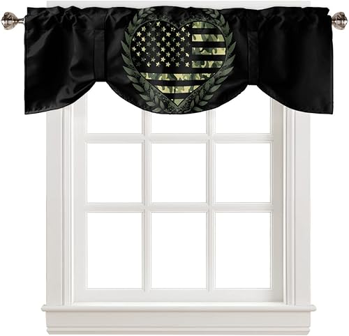 zzsunfeel Cortina de cenefa con amarre de 42 x 12 pulgadas para ventanas, tratamientos de ventana ajustables de camuflaje para cocina, sala de