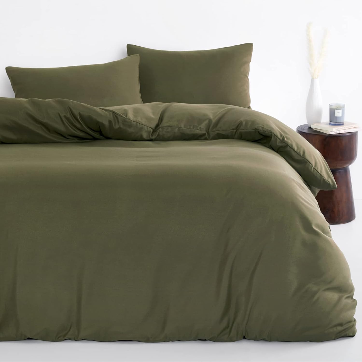Wake In Cloud Olive Green Quilt Cover Set, 1000TC Ultra Soft