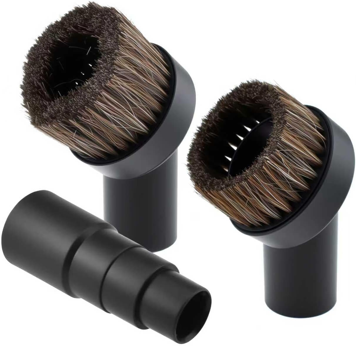2 Pcs Black Round Vacuum Brush, 1-1/4" Universal Vacuum Dust Brush, 25mm/36mm Hair Length Vacuum Brush Attachment with Four-Layer Vacuum Adapter for Most Vacuum Cleaners Accessories