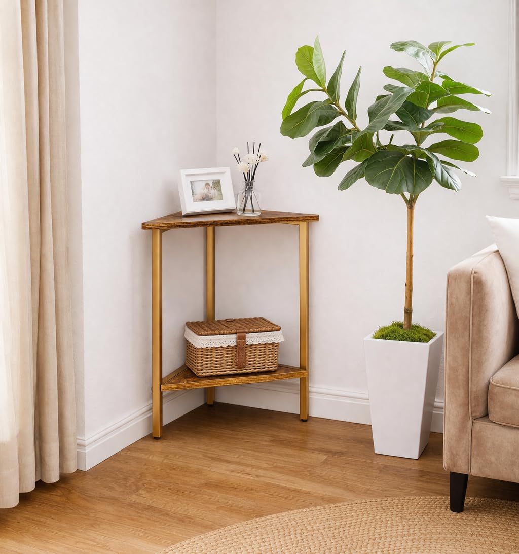 582131 Decorative Triangle Corner Table for Small Spaces - Corner Tables for Living Room - Triangle End Table - Corner Nightstand - Corner Side Table - Corner Side Table - Golden-image-24