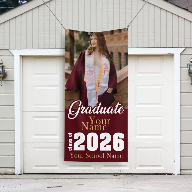 Customized Graduation Banner 2026 Graduation Sign, Personalized with Picture Class of 2026 for High School, Congratulations Banner College or University for Garage Door