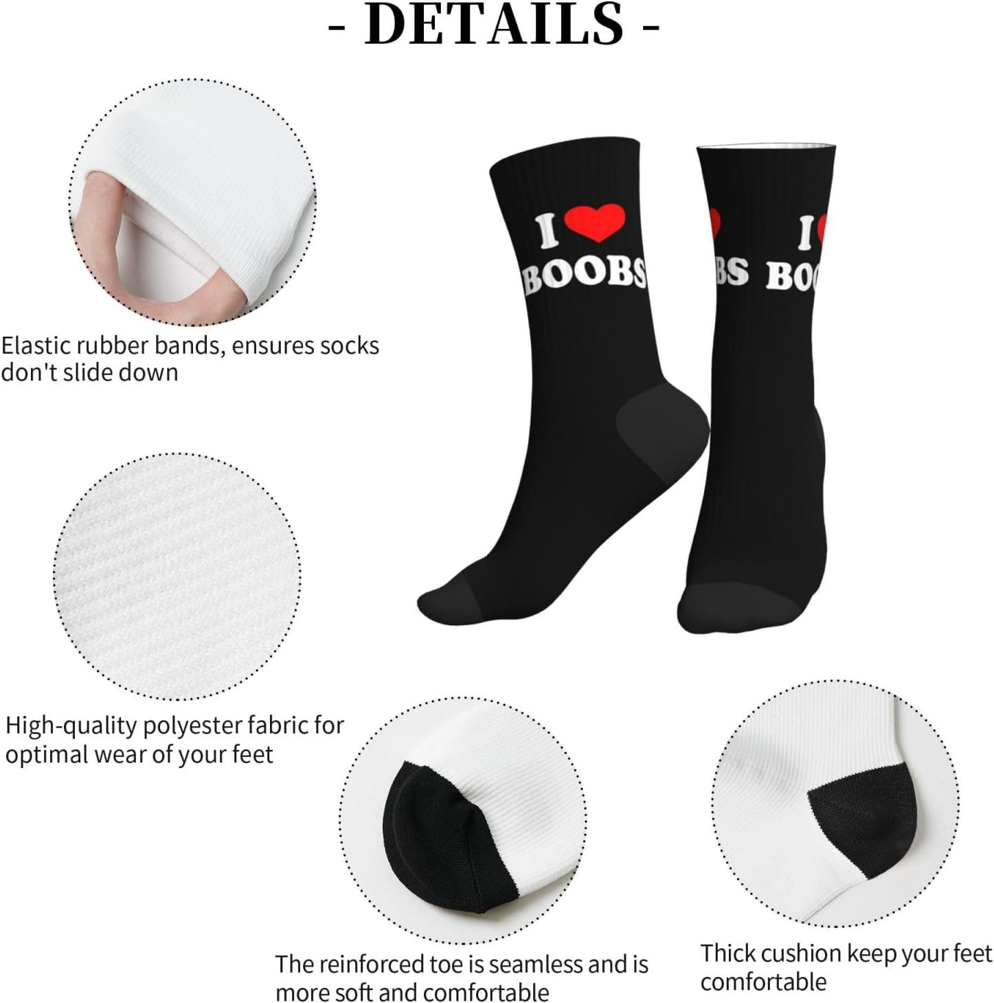 I-Love-Boobs Boobies I-Heart-Boobs Boobies Crew Socks For Adult Funny Novelty Gag Gift Mid Calf Sock
