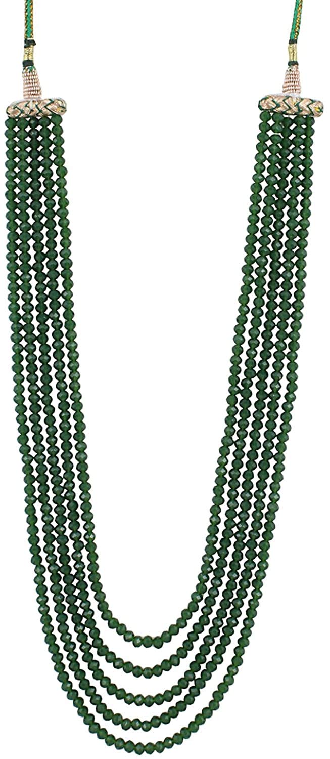 Ratanshala - Dark Green Gemstone Crystal Beads 5 Layer Necklace with Stud Earring for girl and women Multi Layer Green Mala Fashion jewellery (B091FLXMPZ) Amazon Price History, Amazon Price Tracker
