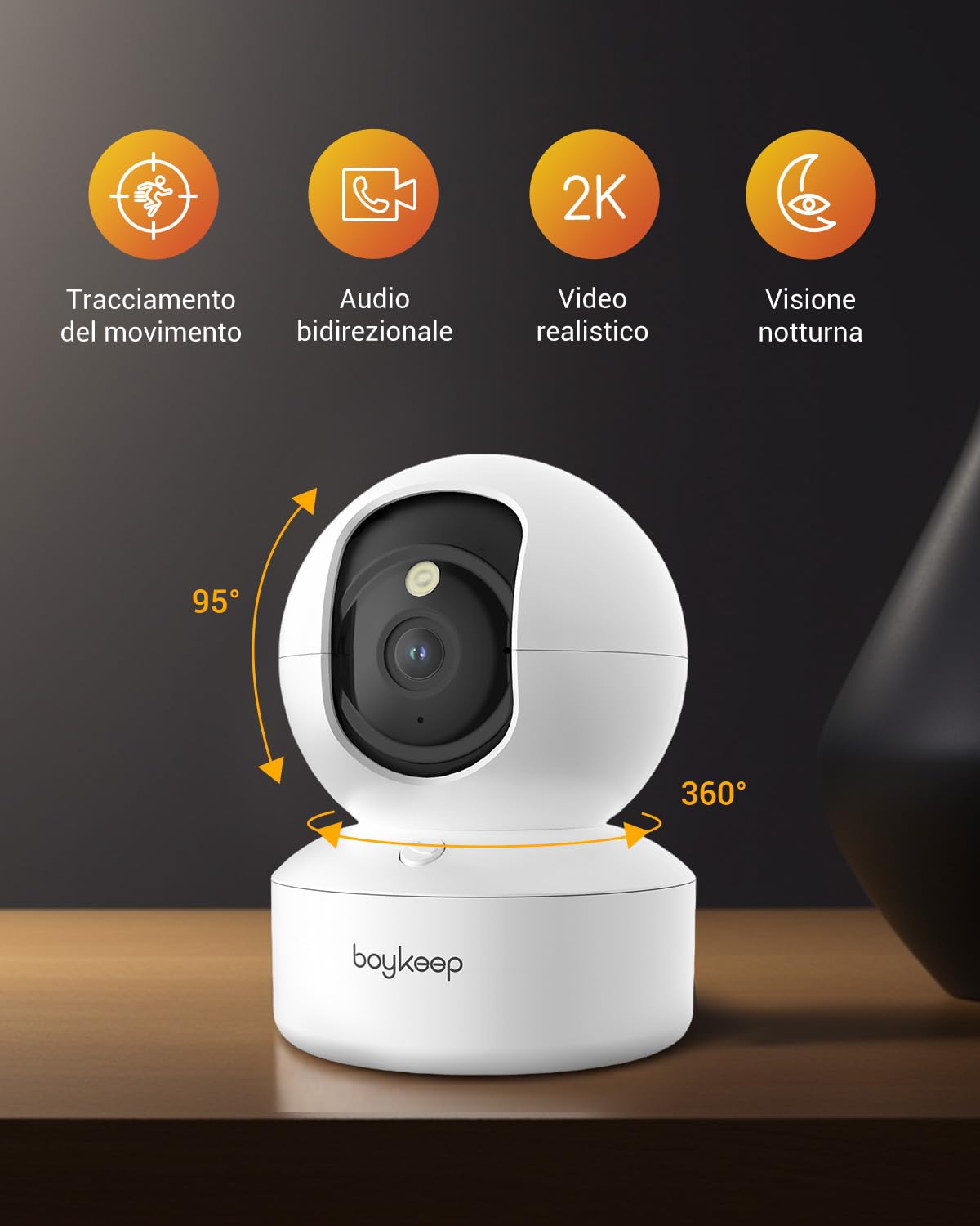 BoyKeep 2K Telecamera Wi-Fi Interno, Videocamera Sorveglianza Interno Wifi, Telecamera per Cani/Gatti/Neonati, Audio Bidirezionale, Rilevamento del Movimento, 5GHz Versione, 12s Cloud Storage Gratuito