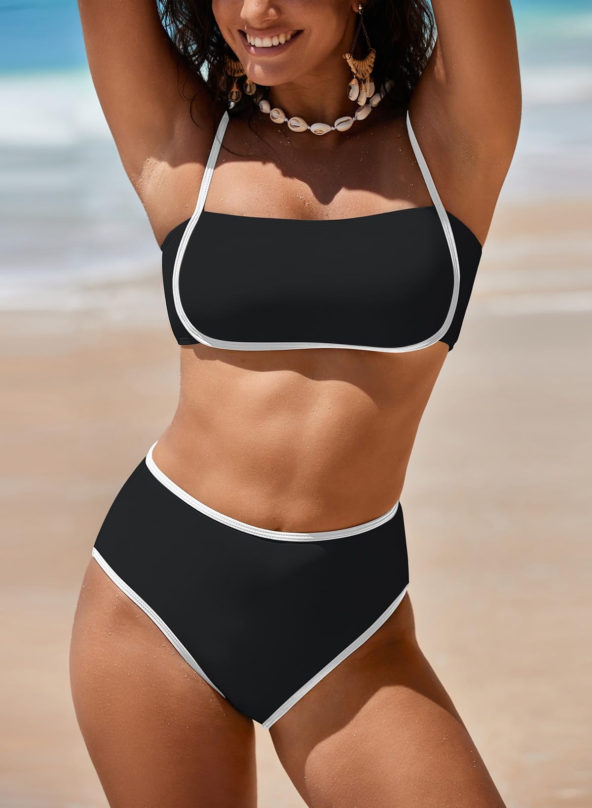 Pink Queen 2025 - Conjunto de bikini de cintura alta para mujer, traje de baño de dos piezas, bloque de color, corte alto, trajes de baño de playa