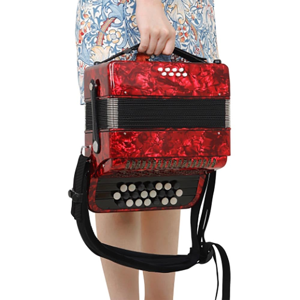 Fisarmonica, 22 tasti 8 bassi pulsante accordatura per principianti, cinghia da polso regolabile, strumento musicale portatile con borsa per il trasporto (rosso)