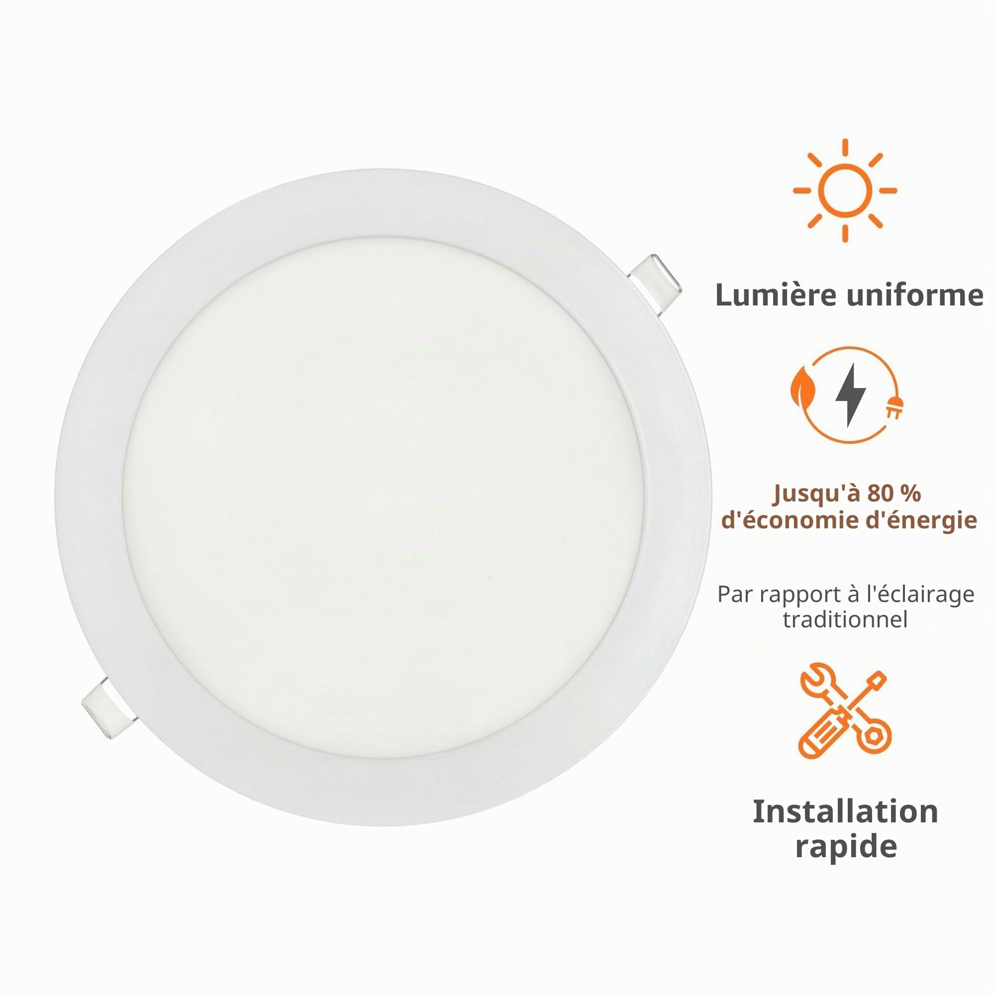 LED SPOT encastrer rond 18W 3000K/4200K/6000K blanc Ø224x13 220V 1440lm lot de 5