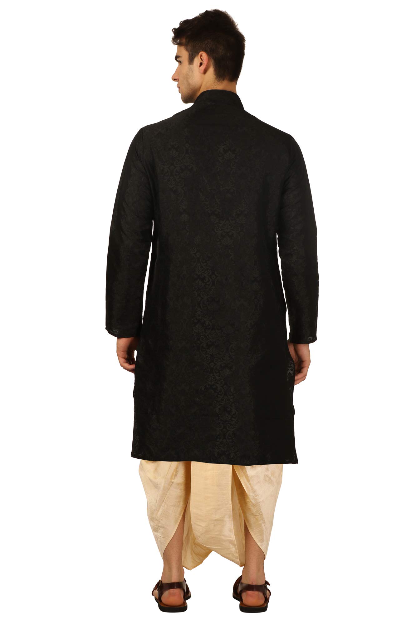 royal kurta Men's Regular Fit Silk Blend Dhoti Kurta Set (Black)-picture-28