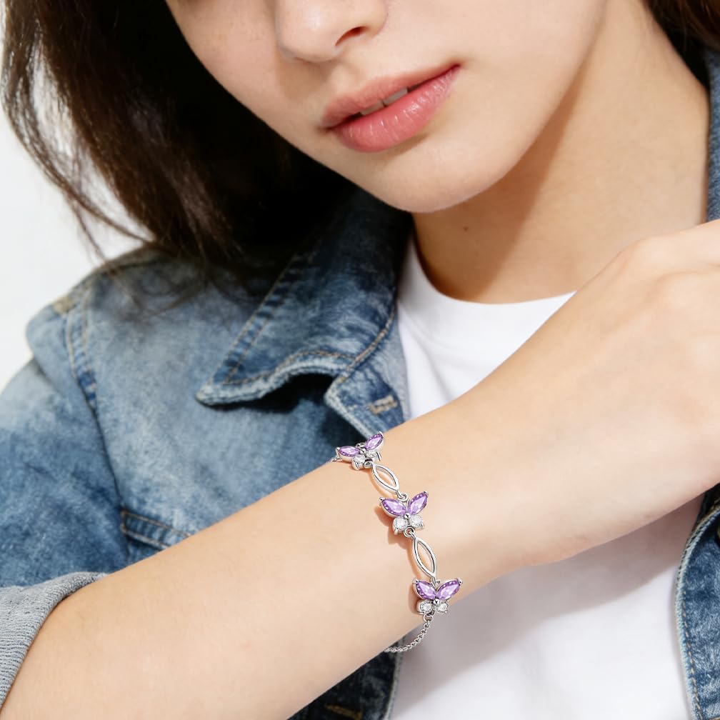 Gifts for Birthday Holiday,Butterfly Shaped Sterling Silver Bracelet Jewelry Adjustable and Charming Link Bracelet for Women Ideal Gifts for Her Mom Wife - Image 2