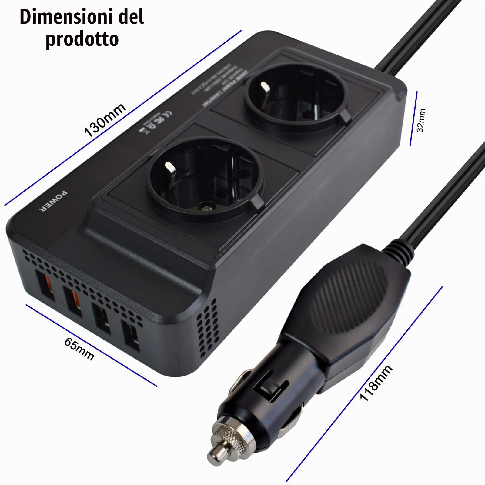 200W Inverter 12V a 220V Convertitore Potenza Onda Modificata - Ricarica Rapida, Protezione Multipla, 2 Prese CA, 4 Porte USB, Display Digitale per Auto, Camper, Campeggio, Lavoro in Movimento