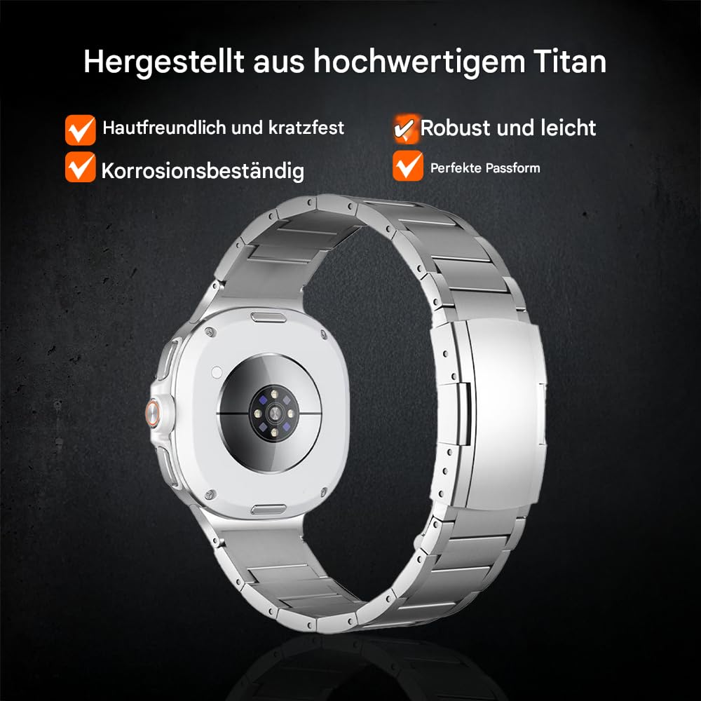 Uhrenarmband aus Titanmetall, kompatibel mit Samsung Galaxy Watch 8 40 mm/44mm/8 Classic 46mm 2025,leichtes, Hautfreundliches, Wasserdichtes Ersatzarmband für Galaxy Watch 8 für Männer