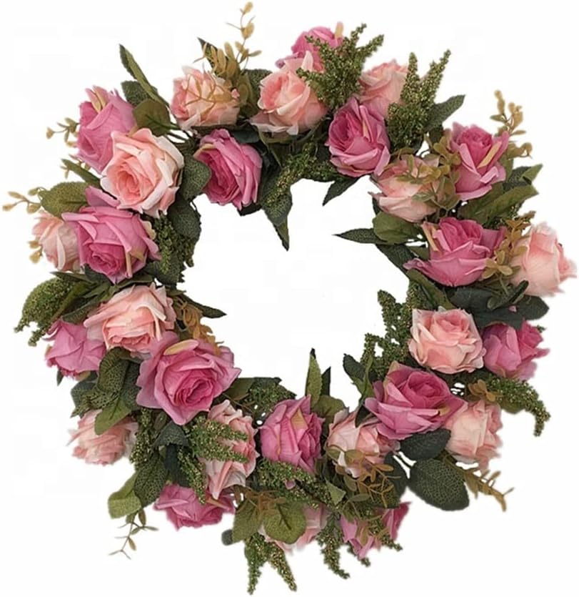 17 Inch Two Color Rose Flower Twig Base Wreath for Wedding Flower Wreath Door Decoration
