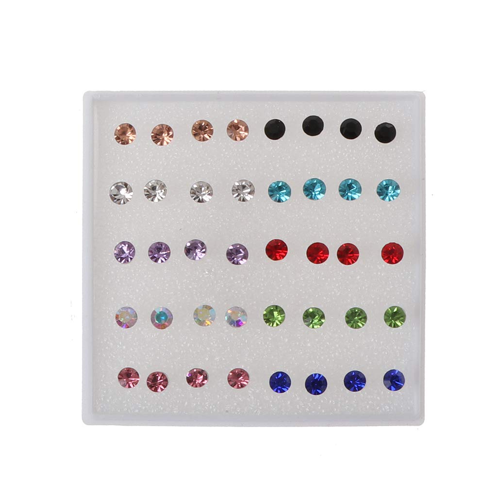 FlYHIGH 20 Pairs Colorful Faux Rhinestone Plastic Ear Studs Hypoallergenic Earrings