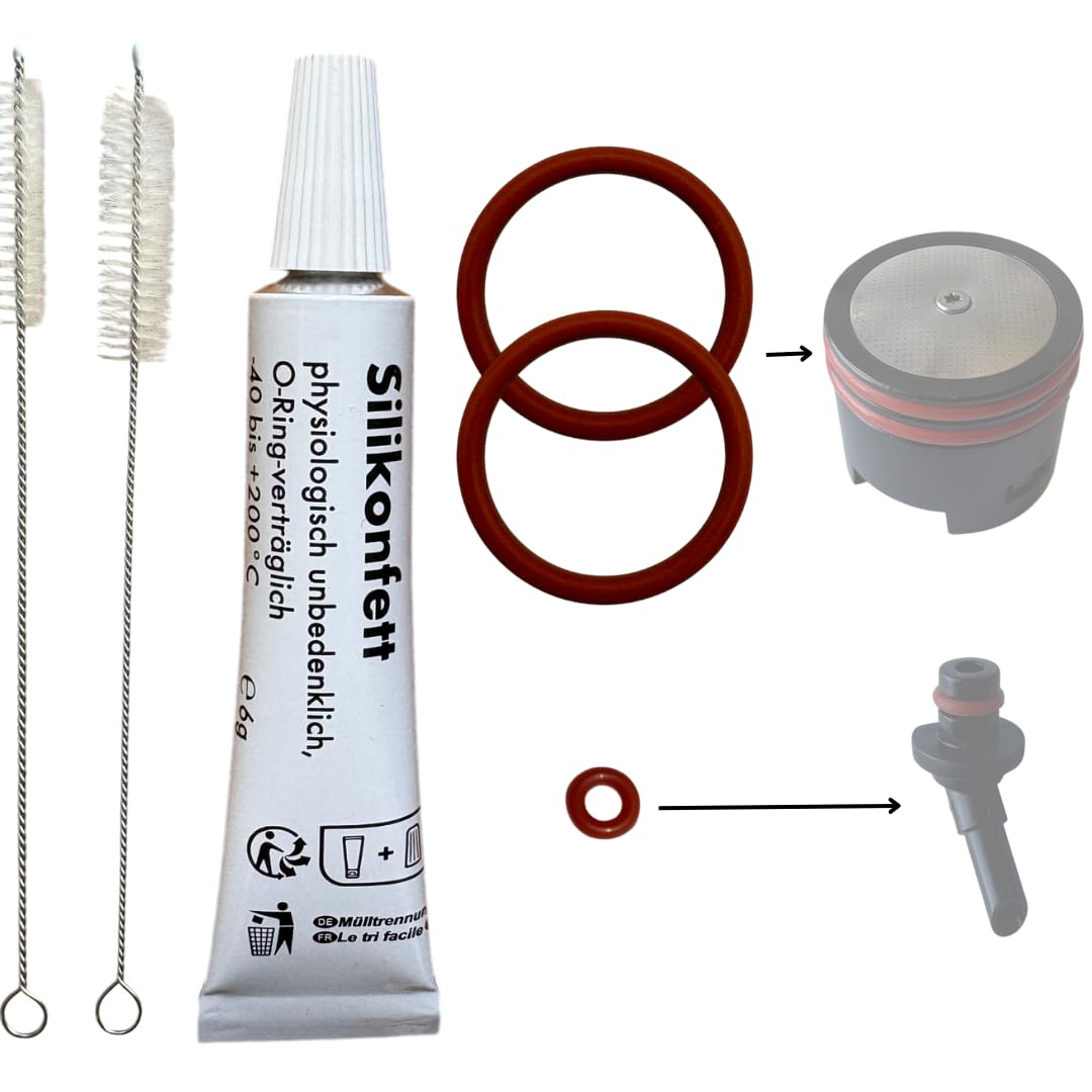 Wartungssatz für Krups EA XP ES & Rowenta Kaffeevollautomaten - Dichtung O-Ringe Ersatzteile Silikonfett für Brühkolben Brüheinheit Brühgruppe - Set29.4 mit Dichtungen, Silikonfett und 2 Bürsten