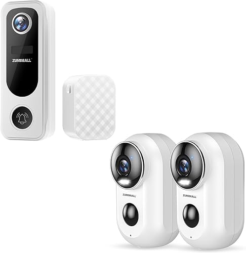 ZUMIMALL Timbre de video inalámbrico con timbre, cámara de timbre inalámbrico, audio de 2 vías, cambiador de voz, mensaje de voz de 30s, antirrobo,