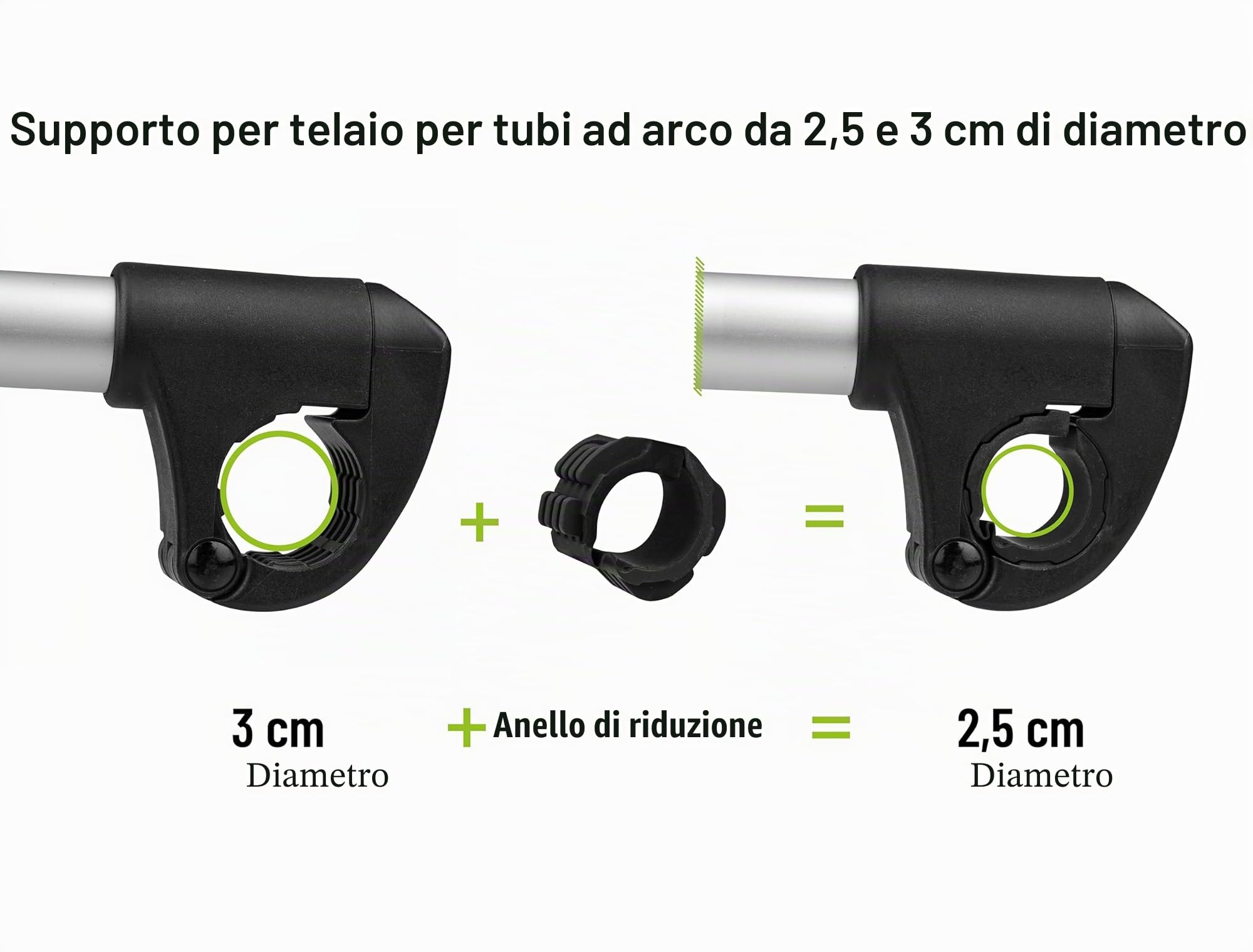 Strap supporto telaio corto Ø 25 + 30 mm, nero/argento