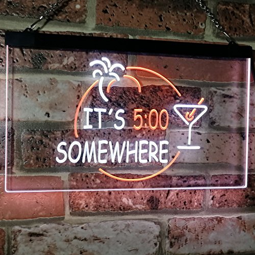 Advpro It's 5 Pm Somewhere Bar Beer Cocktails Dual Color Led Neon Sign White & Orange 12" X 8.5" St6S32-I2090-Wo #TOP1