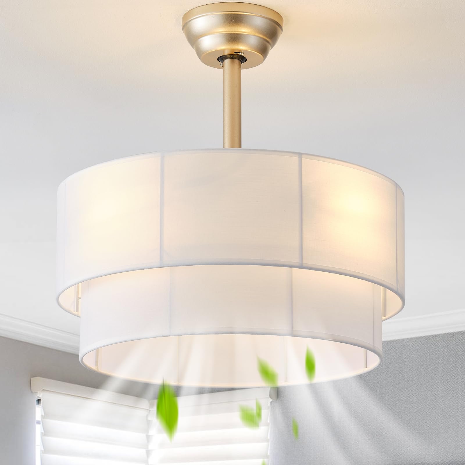 20" boho ceiling fans with lights, fabric fandelier chandelier ceiling fan with light remote control, caged with 6 speeds for bedroom, nursery(white)