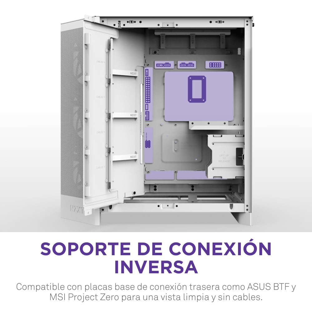 NZXT H9 Flow (2025) – Caja de PC ATX de Torre Media de Gran Flujo de Aire de Doble Cámara – Incluye 3 Ventiladores de 140 mm y 1 de 120 mm – Soporte para radiador de 420 mm – Vidrio Templado – Blanco