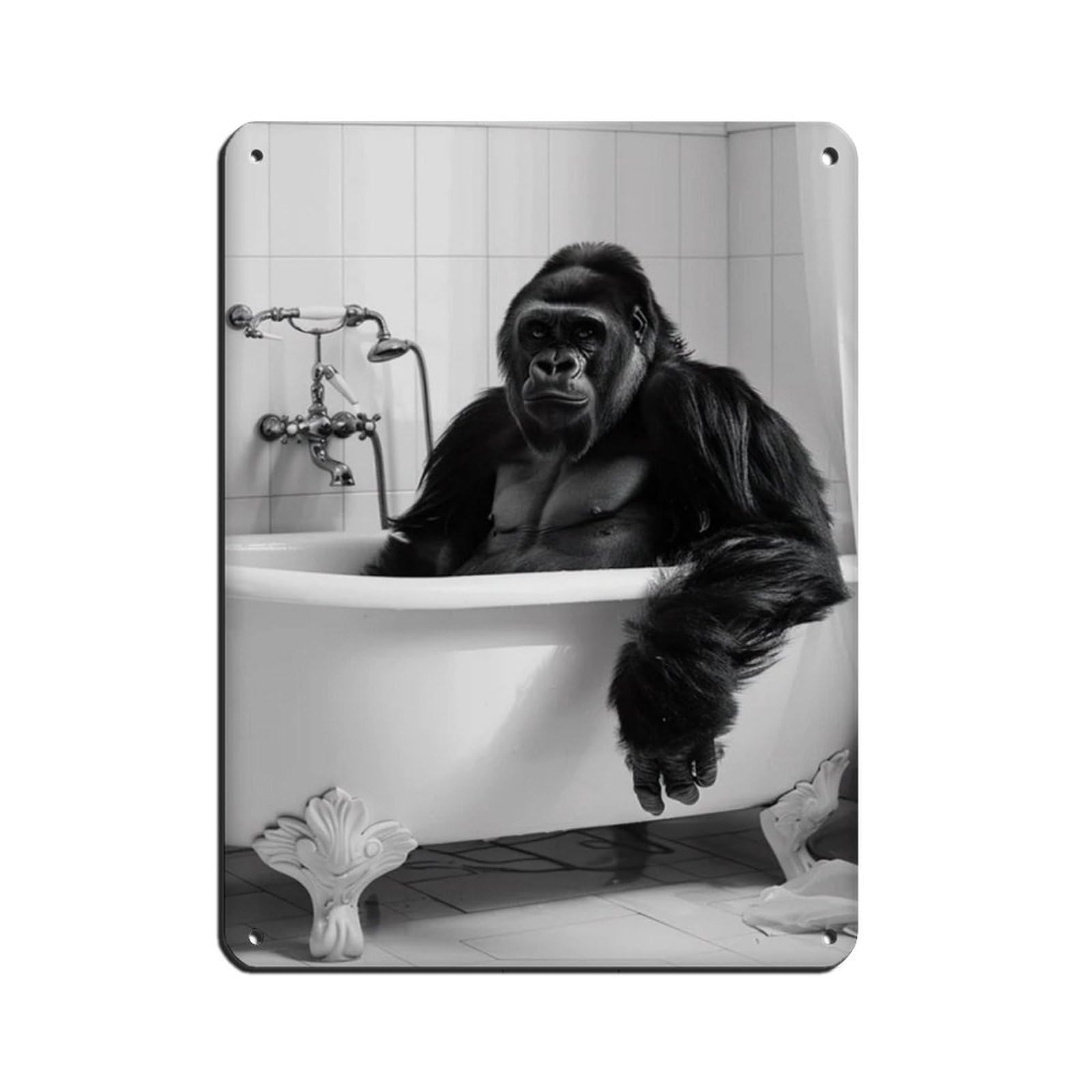 Gorilla in The Bathtub, Funny Animal Poster (3) Tin Sign Vintage Metal Pub Club Cafe Bar Home Wall Art Decoration Poster Retro 12x16inch(30x40cm)