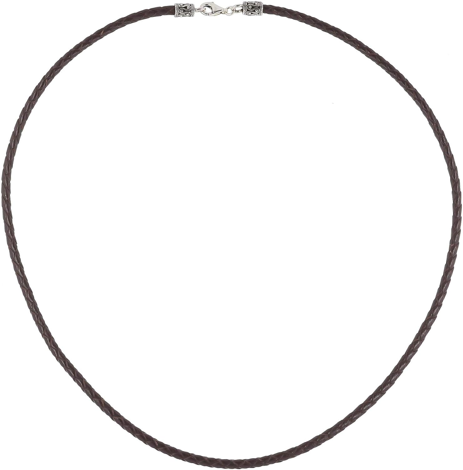 egemmall Antique Sterling Silver 3mm Dark Brown Braided Leather Cord Necklace/Choker with Lobster Claw Clasp [Choose from 12" to 36"]