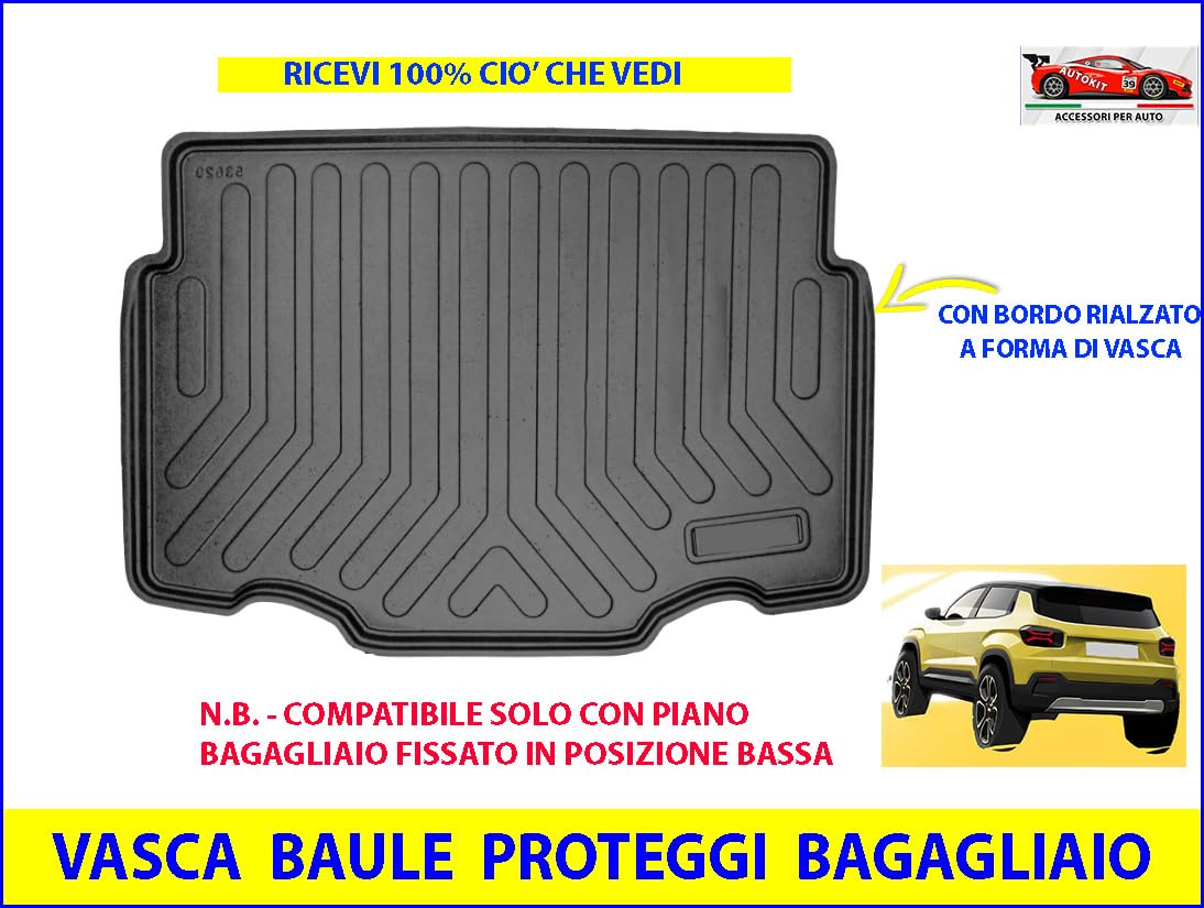 Vasca Baule auto Specifica COMPATIBILE con Avenger prodotte dal 2022 in poi (N.B. solo con piano Bagagliaio fissato in Posizione Bassa) Proteggi Bagagliaio lavabile - 8022824