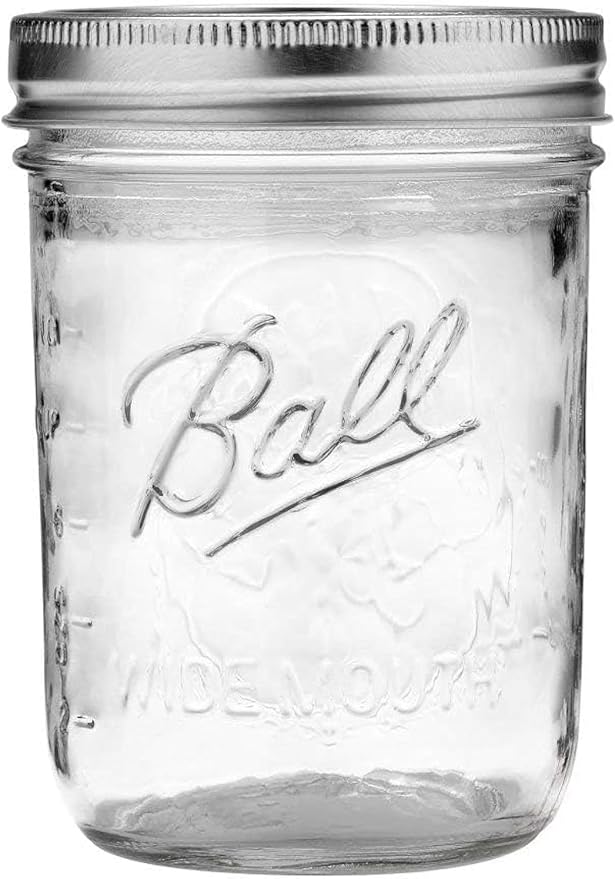 Ball Wide Mouth Glass Mason Jars with Lids and Bands, Used for Canning, Pickling, Juice, Jam, Jelly, Pint Size 16 Ounce (Pack of 8)