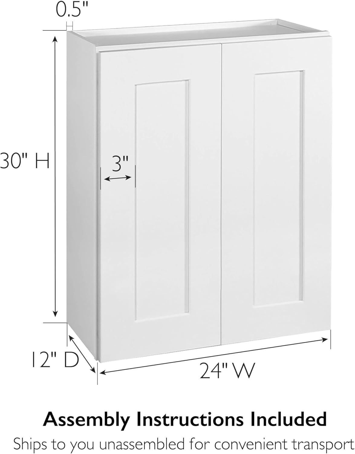 Design House Brookings Shaker Unassembled Wall Kitchen Cabinet W2430, 24 W x 12 D x 30 H, Painted White, Solid Wood, Design House, 561720