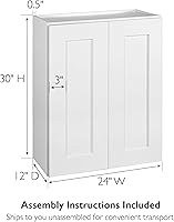 Vista 3 de Design House Brookings Shaker Unassembled Wall Kitchen Cabinet W2430, 24 W x 12 D x 30 H, Painted White, Solid Wood, Design House, 561720