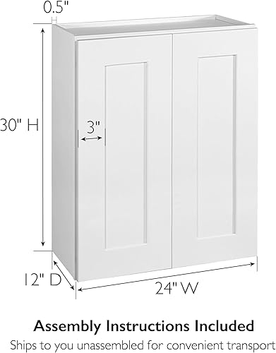 Miniatura 3 de Design House Brookings Shaker Unassembled Wall Kitchen Cabinet W2430, 24 W x 12 D x 30 H, Painted White, Solid Wood, Design House, 561720