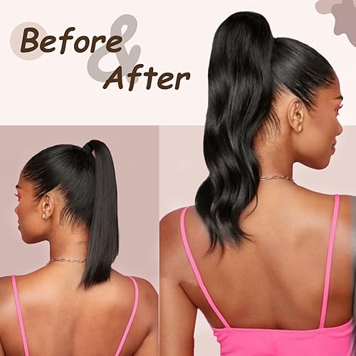 Miniatura 10 de Extensiones de cabello humano de 14 pulgadas, 1.77 onzas, #1B, 100% cabello humano Remy envolvente, extensiones de cabello lacio de una pieza (14