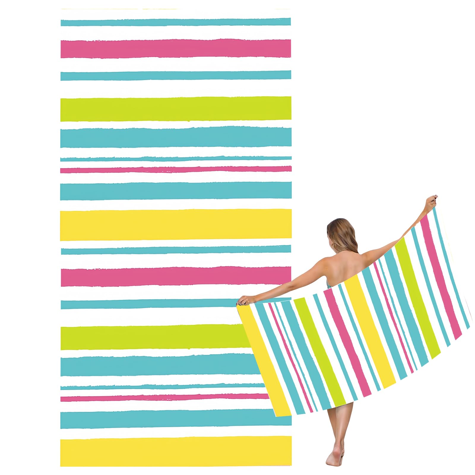 Large Quick Dry Microfibre Beach Bath Towel,Double Sides Light Blue White Striped Sand Free Beach Towel with Bag,Lightweight Gym Yoga Sports Towel,Compact Travel Summer Beach Towel for Women Men — image 1