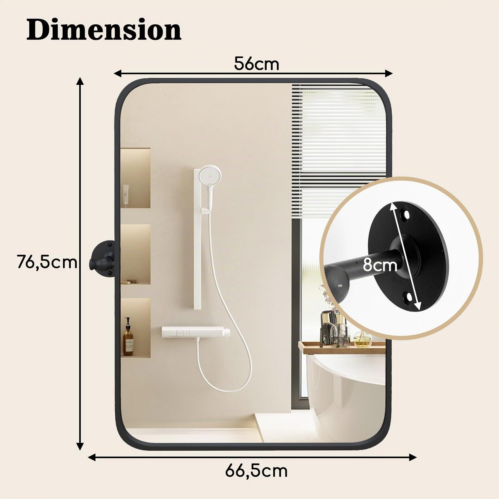 GOPLUS Miroir Mural 76,5X 66,5cm avec Cadre en Métal Noir, Miroir Salle de Bain avec Coins Arrondis, Pivotant & Inclinable, pour Entree Chambre Moderne